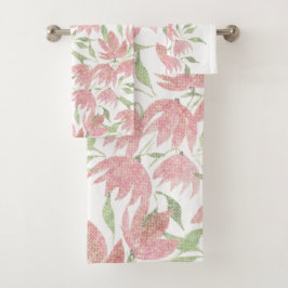 フィールド花レースのテクスチャ付きピンク白 バスタオルセット