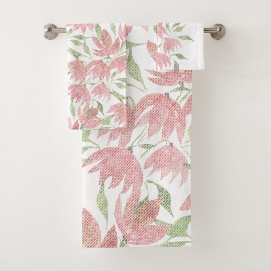 フィールド花レースのテクスチャ付きピンク白 バスタオルセット (インサイチュ)