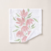 フィールド花レースのテクスチャ付きピンク白 バスタオルセット (ウォッシュタオル)