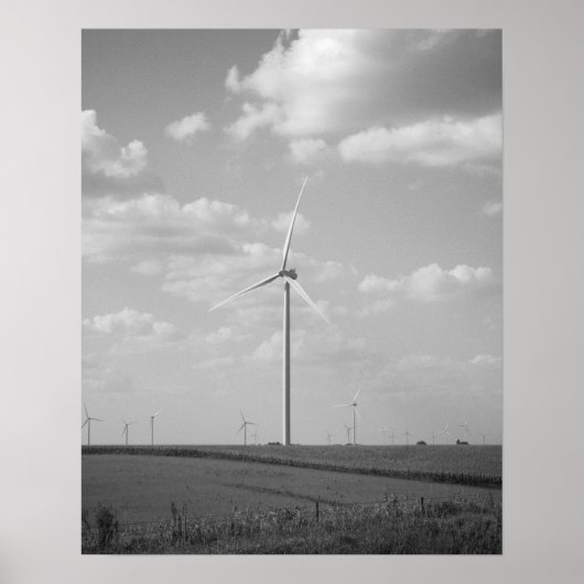 フィールド16x20の白黒の風力タービン ポスター (正面)