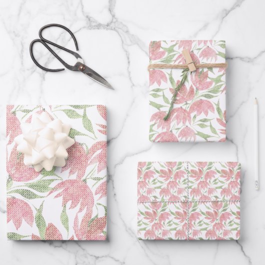 フィールド フラワーズ レース テクスチャード ピンク ホワイト ラッピングペーパーシート (正面)