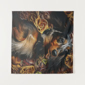 フィールドPo上に横たわるダックスシュントの高い角度ポートレート タペストリー (正面(横))