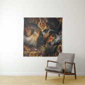 フィールドPo上に横たわるダックスシュントの高い角度ポートレート タペストリー (インサイチュ(横))