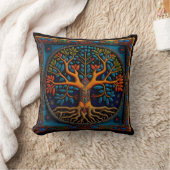 フイコール・メキシコスタイルの生命の木の装飾用クッション クッション (ブランケット)