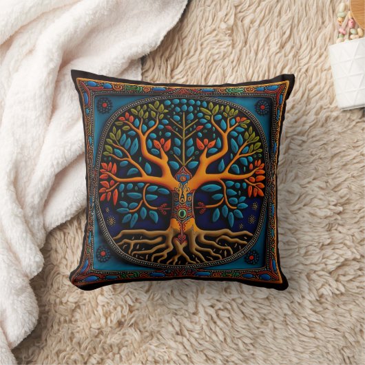 フイコール・メキシコスタイルの生命の木の装飾用クッション クッション (ブランケット)