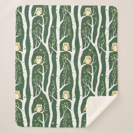 フウお洒落ルと樺の木の木柄 シェルパブランケット (正面)