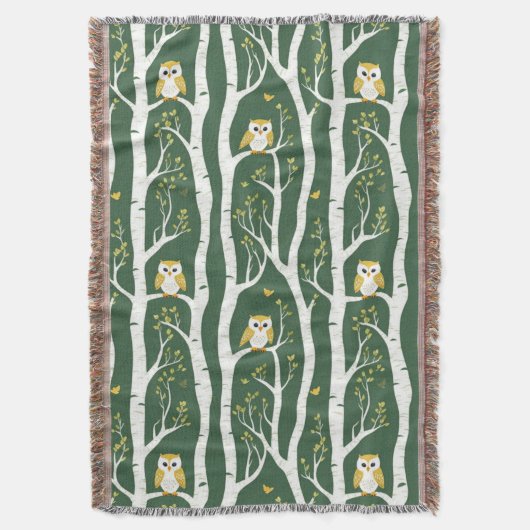フウお洒落ルと樺の木の木柄 スローブランケット (正面縦)