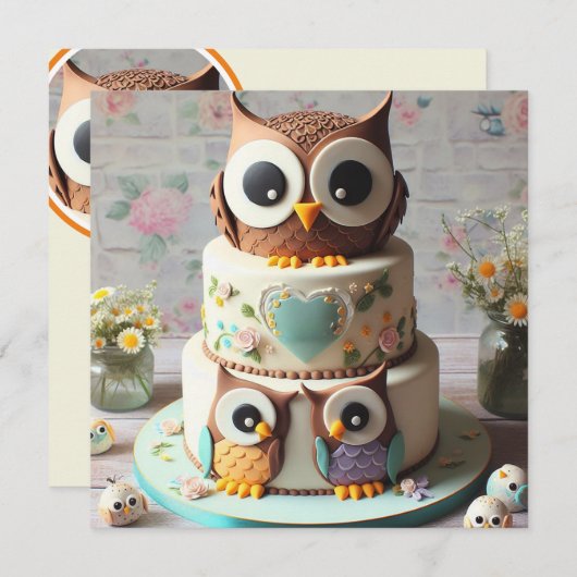 フウお洒落ルをテーマにしたお誕生日ケーキ 招待状 (正面/裏面)