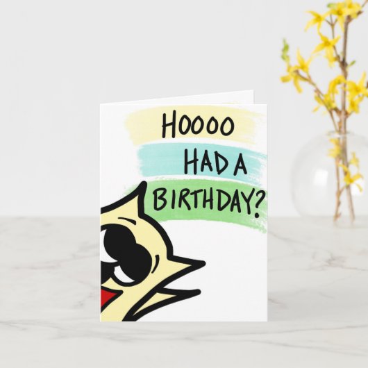 フウはフクロウと誕生日の誕生日カードを持っていた カード (黄色い花)