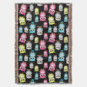 フウカラフルル鳥黒の背景パターン スローブランケット (正面縦)