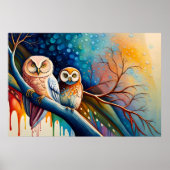 フウ絵を描ウの止り木の枝絵を描カラフル ポスター (正面)