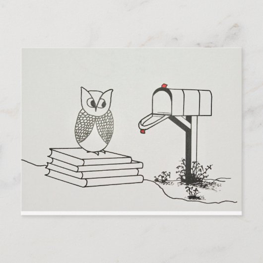 フウ頭が切れるルが積み重なった本で郵便を待つ ポストカード (正面)