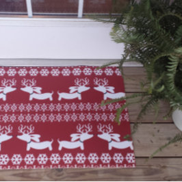 フェアアイルダックスシュントChristmas Doormat Wiener Dog ドアマット