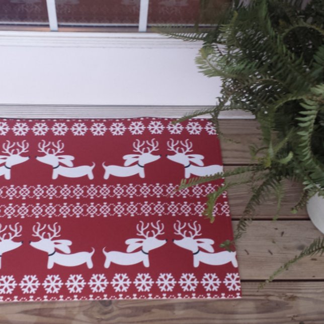 フェアアイルダックスシュントChristmas Doormat Wiener Dog ドアマット (クリエイターアップロード済み)