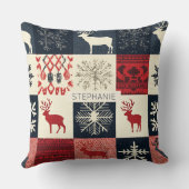 フェアアイルニットパッチワーク | ホリデートナカイ クッション (裏面)