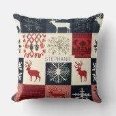 フェアアイルニットパッチワーク | ホリデートナカイ クッション (正面)