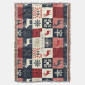 フェアアイルニットパッチワーク | ホリデートナカイ スローブランケット (正面縦)