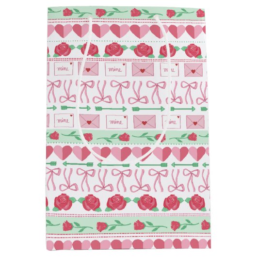 フェアアインスパイアルピンクとグリーンバレンタインデー ミディアムペーパーバッグ (正面)