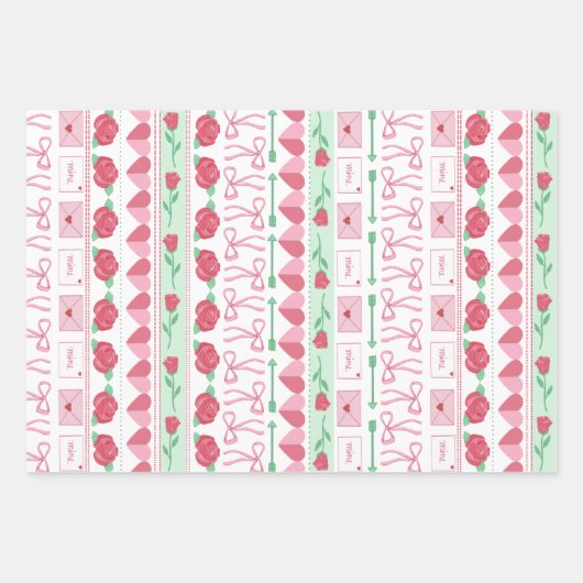 フェアアインスパイアルピンクとグリーンバレンタインデー ラッピングペーパーシート (正面2)