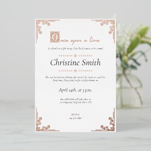 フェアイお洒落ターストーリーブックバラ金ゴールド 箔招待状 (立ち正面)