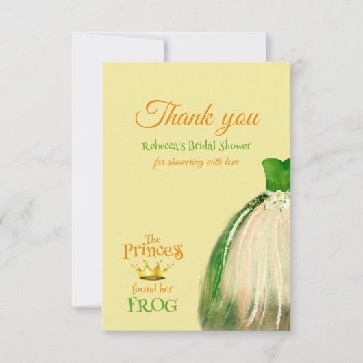 フェアイエレガントタリープリンセスカエルブライダルシャワー サンキューカード (正面)