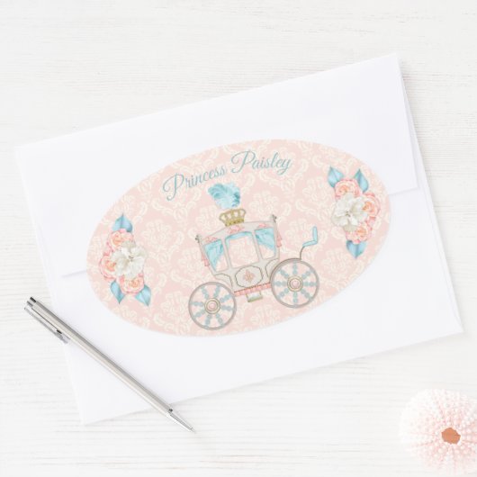 フェアイタレプリンセスキャリッジバラ赤面アイボリーアクア 楕円形シール (封筒)