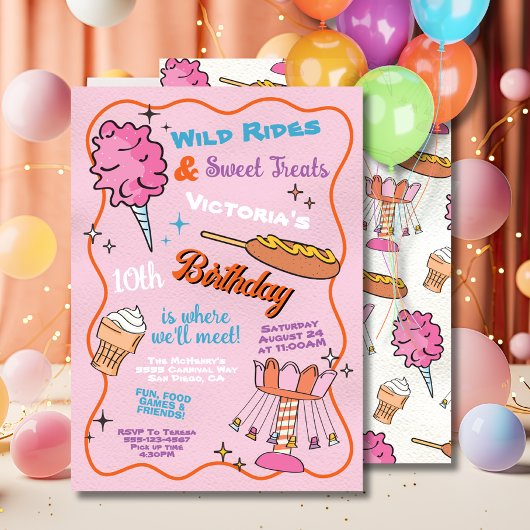 フェアカーニバルアミューズメントパークサーカス誕生日ピンク 招待状