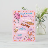 フェアカーニバルアミューズメントパークサーカス誕生日ピンク 招待状 (スタンド正面)