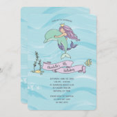 フェアスキンパープルマーメイドウィズドルフィン誕生日 招待状 (正面/裏面)