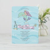 フェアスキンパープルマーメイドウィズドルフィン誕生日 招待状 (スタンド正面)