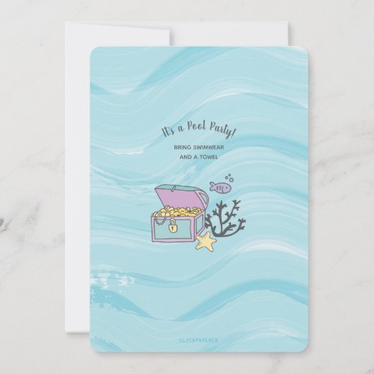 フェアスキンパープルマーメイドウィズドルフィン誕生日 招待状 (裏面)