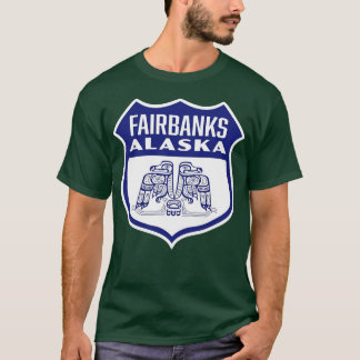 フェアバンクスアラスカレトロバードシールドブルー Tシャツ