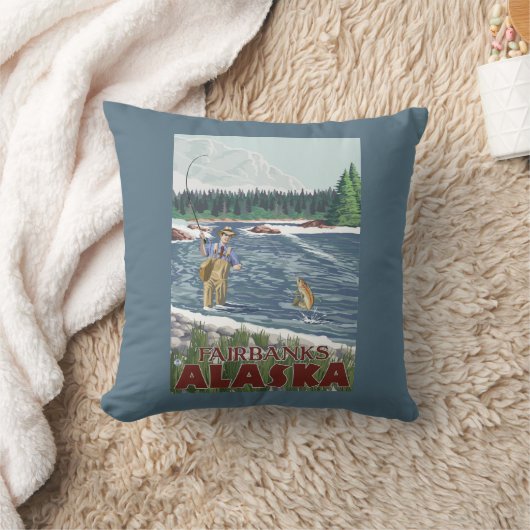 フェアバンクス、アラスカ-はえの漁師 クッション (ブランケット)