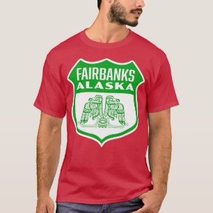 フェアバンクス アラスカ レトロ 鳥 シールド 緑 Tシャツ