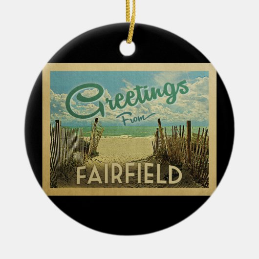 フェアフィールドビーチヴィンテージトラベル セラミックオーナメント (正面)