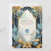 フェアヤコア結婚式招待状フェアヤブルティール（緑がかった色）金ゴールド 招待状 (裏面)