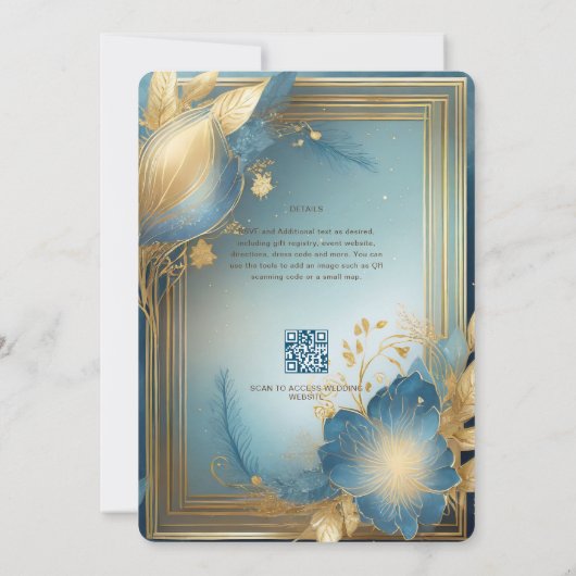 フェアヤコア結婚式招待状フェアヤブルティール（緑がかった色）金ゴールド 招待状 (裏面)