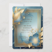 フェアヤコア結婚式招待状フェアヤブルティール(緑がかった色)金ゴールド 招待状 (正面)