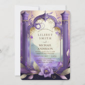 フェアヤコア結婚式招待状フェアヤータリーパープル金ゴールド 招待状 (正面)