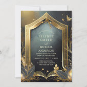 フェアヤコア結婚式招待状フェアヤータリーブラック金ゴールド 招待状 (正面)