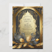 フェアヤコア結婚式招待状フェアヤータリーブラック金ゴールド 招待状 (正面)
