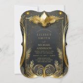 フェアヤコア結婚式招待状フェアヤータリーブラック金ゴールド 招待状 (正面)