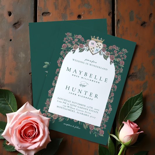 フェアヤブルバラガーデン王室のクラウンモノグラムハート 招待状