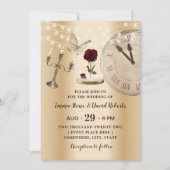 フェアヤブルバラフラワードームモダン金ゴールド結婚ズ 招待状 (正面)