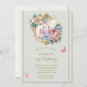フェアヤブルプリンセスキャッスルライトグリーン誕生日 招待状 (正面)