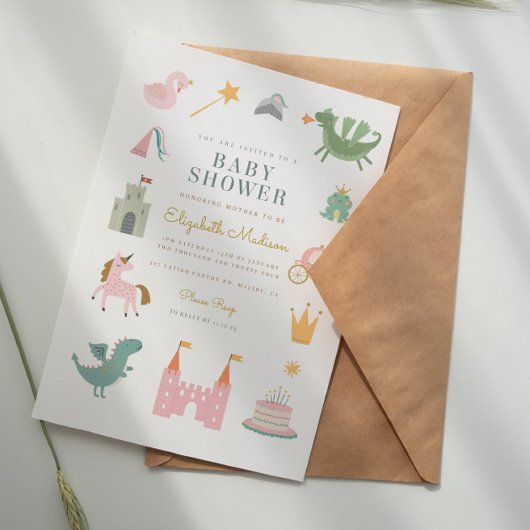 フェアヤブルプリンセスドラゴンベビーシャワー招待状 招待状