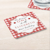 フェアヤブルプリンセスフェレストワンレッドプレイド誕生日 スクエアペーパーコースター (アングル)