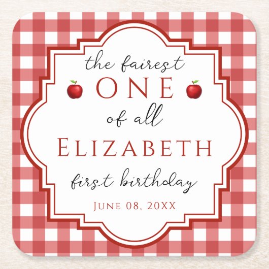 フェアヤブルプリンセスフェレストワンレッドプレイド誕生日 スクエアペーパーコースター (正面)