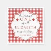 フェアヤブルプリンセスフェレストワンレッドプレイド誕生日 スタンダードカクテルナプキン (正面)