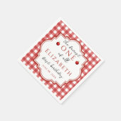 フェアヤブルプリンセスフェレストワンレッドプレイド誕生日 スタンダードカクテルナプキン (角)